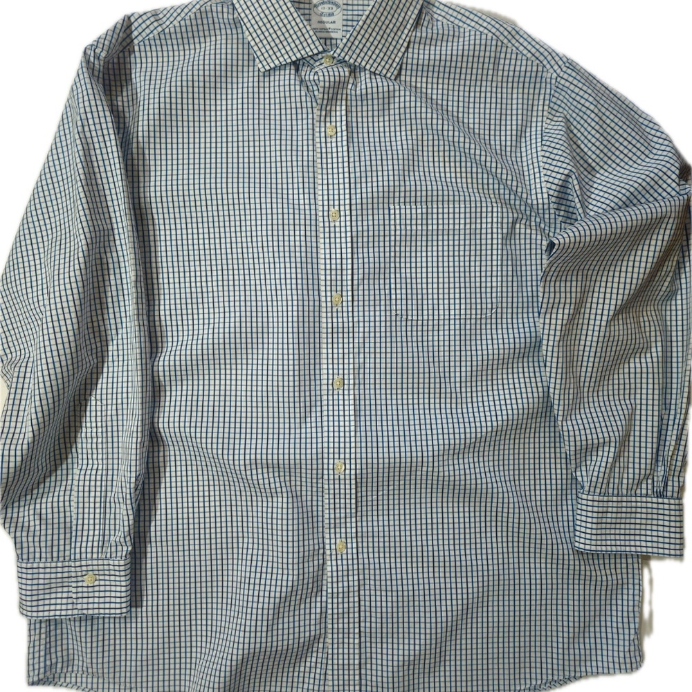 Brooks Brothers Shirt Mens 17 32/33 Blue Check Point Collar Supima Cotton - Picture 7 of 7